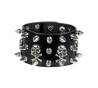 Boland 64518 - Bracciale Biker, 1 pezzo, taglia unica, nero, look in pelle, borchie, teschi, rocker, punk, bigiotteria, bracciale, accessorio per costumi, carnevale, feste a tema