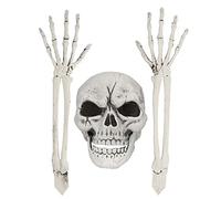 Boland 73044 - Set di decorazioni a scheletro in 3 pezzi, teschi e braccia, ossa, decorazione per Halloween, Carnevale, festa a tema