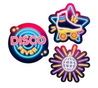 Boland 756 - Decorazioni in Cartone Disco Fever, 3 Pezzi, Dimensioni 29 x 30 cm, Pattini a rotelle, Palla da Discoteca, Decorazione da Parete, Festa a Tema, Discoteca, Compleanno, Carnevale