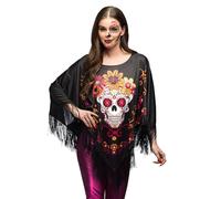 Boland 84337 - Poncho Catrina, mantello per il Dia de los Muertos per Halloween, carnevale e feste in maschera, Messico, giorno della morte, teschio e ossa incrociate