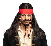 Boland 86343 - Parrucca Pirata Tobias con bandana, barba, baffi e perle, capelli artificiali, acconciatura, bandito, ladro, capitano, accessorio, festa a tema, carnevale