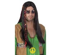 Boland 86368 Parrucca Lunga Liscia Hippie Flower Power, Nero - NUOVO
