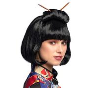 Boland 86417 - Parrucca donna cinese per adulti, capelli sintetici neri con bastoncini, acconciatura per costumi in maschera, carnevale e festa a tema