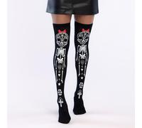 Boland 87867 - Overknee con scheletro e ossa, calze autoreggenti per carnevale, feste a tema, Halloween, Dia de los Muertos