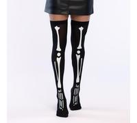Boland 87868 - Stivali sopra il ginocchio con scheletro, calze autoreggenti per carnevale, feste a tema, Halloween, Dia de los Muertos