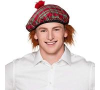 Boland - Berretto Mister Tartan, berretto con capelli, motivo a scacchi, costume a scacchi, accessorio, carnevale, festa in maschera