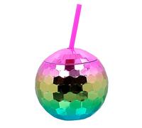 Boland - Bicchiere Discoball 550 ml con cannuccia, bicchiere per feste o feste in giardino, bicchiere per feste con cannuccia, bicchiere di plastica, servizio per feste