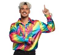 Boland - Camicia da discoteca con volant, da uomo, colori arcobaleno, costume, camicia da festa, mossa Schlager, anni '70, festa a tema, carnevale
