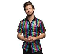 Boland Camicia da discoteca colorata, camicia da discoteca a diamante, camicia da uomo a manica corta, camicia da uomo, top, camicia da festa per carnevale o feste con motto