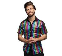 Boland - Camicia da discoteca colorata, camicia da discoteca a diamante, camicia da uomo a maniche corte, camicia da uomo, top, camicia da festa per Carnevale o feste con motto