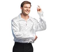 Boland - Camicia da discoteca con volant, bianca, da uomo, costume, camicia da festa, mossa Schlager, anni '70, festa a tema, carnevale