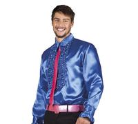 Boland - Camicia da discoteca con volant, blu, uomo, costume, camicia da festa, mossa Schlager, anni '70, festa a tema, carnevale