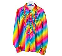 Boland - Camicia da Discoteca con Volant, Colori Arcobaleno, Uomo, Costume, Camicia da Festa, mossa Schlager, Anni '70, Tema Festa, Carnevale