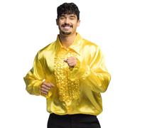 Boland - Camicia da discoteca con volant, gialla, da uomo, costume, camicia da festa, movimento Schlager, anni '70, festa a tema, carnevale, carnevalata