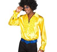Boland - Camicia da discoteca con volant, giallo, per uomo, costume, camicia da festa, anni '70, festa a tema, carnevale