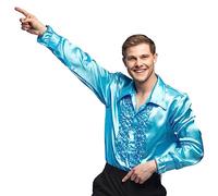 Boland - Camicia da discoteca con volant, turchese, per uomo, costume, camicia da festa, mossa Schlager, anni '70, festa a tema, carnevale