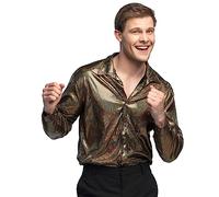 Boland - Camicia da discoteca, paillettes argento, camicia da uomo, camicia da discoteca, carnevale, festa in maschera, Halloween, festa a tema, anni '70