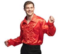 Boland - Camicia da discoteca con volant, rosso, uomo, costume, camicia da sera, movimento Schlager, anni '70, festa a tema, carnevale