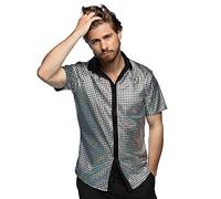 Boland - Camicia Disco, Argento, Camicia Disco Diamond, Camicia da uomo a manica corta, Camicia da uomo, Top, Camicia da festa per Carnevale o feste con motto
