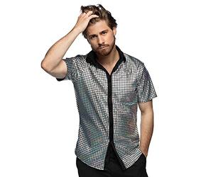 Boland - Camicia Disco, Argento, Camicia Disco Diamond, Camicia da uomo a manica corta, Camicia da uomo, Top, Camicia da festa per Carnevale o feste con motto