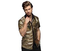 Boland - Camicia Disco, Oro, Camicia Disco Diamond, camicia da uomo a manica corta, camicia da uomo, top, camicia da festa per carnevale o feste in maschera