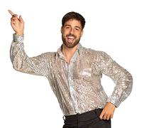 Boland - Chemise disco, paillettes argentées, chemise pour homme, chemise disco, carnaval, soirée déguisée, Halloween, soirée à thème, 70s