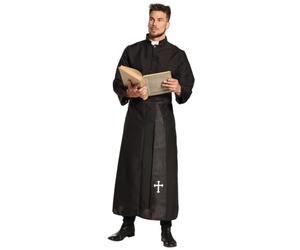 Boland - Costume da Sacerdote Sacro da Uomo | Toga nera con cintura, costume per Carnevale, feste a tema e addio al celibato, prete, santo