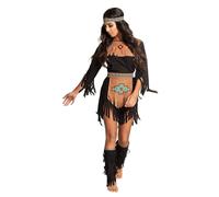 Boland - Costume da donna indiana per adulto, marrone e nero con motivi colorati, set di costumi composto da: Fascia, vestito, cintura, manette, ideale per carnevale o festa in maschera