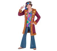 Boland - Costume hippie da uomo, set con fascia, cappotto, pantaloni e camicia per Carnevale e feste a tema, anni '70, Flower Power