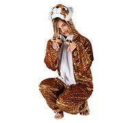 Boland - Costume per adulti Tigre, tuta con cappuccio in peluche, motivo animale, cerniera frontale, gatto selvatico, zoo, giungla, carnevale, festa a tema