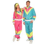 Boland - Costume tuta da ginnastica da donna anni '80, rosa neon