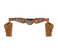 Boland 54382 - Fondina doppia per pistola sceriffo, lunghezza 125 cm, marrone-argento, cintura da cowboy, wild west, costume, carnevale, festa a tema