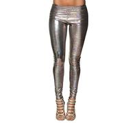 Boland - Leggings Disco, Elasticizzati, Elastico in Vita, Argento con Cerchi Multicolori, olografici, Anni '80, Sexy, Accessorio, Carnevale, Costume, Travestimento