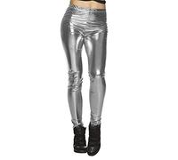 Boland - Legging Glance, argento, lucido, elasticizzato, coprente, per donna, carnevale, festa in maschera, Halloween, festa in maschera, anni '70