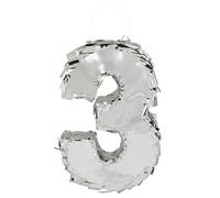 Boland - Pignatta dei numeri, 25 x 16 x 5 cm, numero lucido per anniversario e compleanno, numero, argento, decorazione, gioco da festa