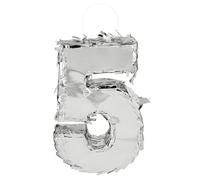 Boland - Pignatta dei numeri, 25 x 16 x 5 cm, numero lucido per anniversario e compleanno, numero, argento, decorazione, gioco da festa