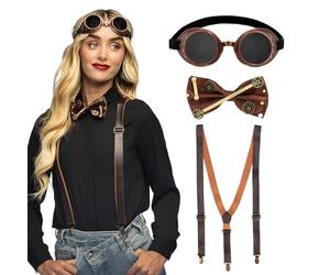 Boland - Set Costume Steampunk | Occhiali, papillon e bretelle per costume retrò, Carnevale, cosplay e festa a tema