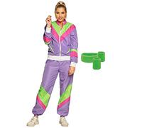 Boland - Set da allenamento per donna, viola-verde, tuta anni '80 e set di fasce per il sudore in 3 pezzi, Bad Taste, costume, carnevale, festa in maschera