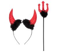 Boland- Kit Diavoletta con Corna e Forcone per Adulti, Rosso, Taglia Unica, 74433