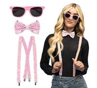 Boland - Set di accessori per feste, 3 pezzi, occhiali, papillon e bretelle, paillettes luccicanti, accessori per costumi, carnevale, Capodanno, feste a tema