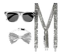 Boland - Set di accessori per feste, set da 3 pezzi, occhiali, fiocco e bretelle, paillettes brillanti, accessori per costumi, carnevale, capodanno, festa a tema
