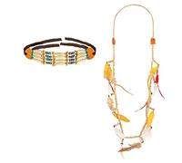 Boland - Set indiano Hopi con perline e piume, 2 pezzi | Girocollo e collana per costume western, Carnevale e feste a tema, capo tribù