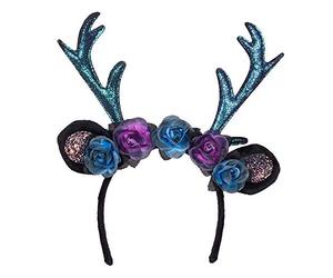 Boland Tiara Dark Deer 50028 - Cerchietto per capelli a forma di renna con glitter, per adulti, corna con fiori e orecchie, copricapo, carnevale, festa a tema