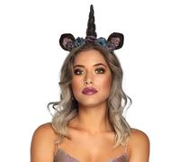 Boland Tiara Dark Unicorn 50029 - Cerchietto per capelli unicorno con glitter, per adulti, corno con fiori e orecchie, copricapo, Carnevale, Carnevale, Fastnacht, Halloween, festa a tema