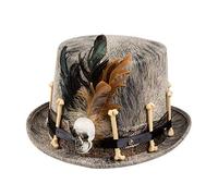 Boland Titel 72180 - Cappello Voodoo Nawu, cappello a cilindro con decorazione a teschio, taglia unica, adulto, beige/marrone, con fascia e applicazioni, Halloween, carnevale, festa a tema