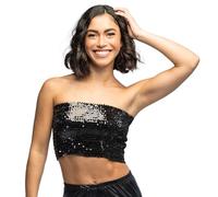 Boland - Top con paillettes senza spalline, fascia elastica per festival, feste a tema, carnevale e discoteche, top, feste