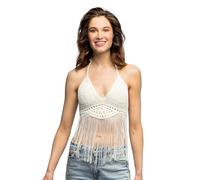 Boland 44595 - Top all'uncinetto con frange, crop top da donna, maglietta sexy per discoteca o festa, costume per carnevale e feste a tema, top hippie