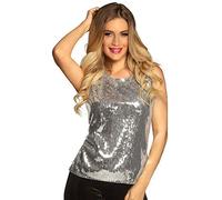 Boland - Top in paillettes argento, top glitterato, reginetta della discoteca, vestito da festa, costume, festa a tema, carnevale