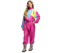 Boland - Tuta da sci retrò rosa, si illumina alla luce nera, costume anni '80 per donna, outfit per feste après-ski, costume per carnevale