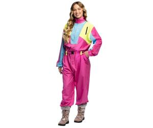 Boland - Tuta da sci retrò rosa, si illumina alla luce nera, costume anni '80 per donna, outfit per feste après-ski, costume per carnevale